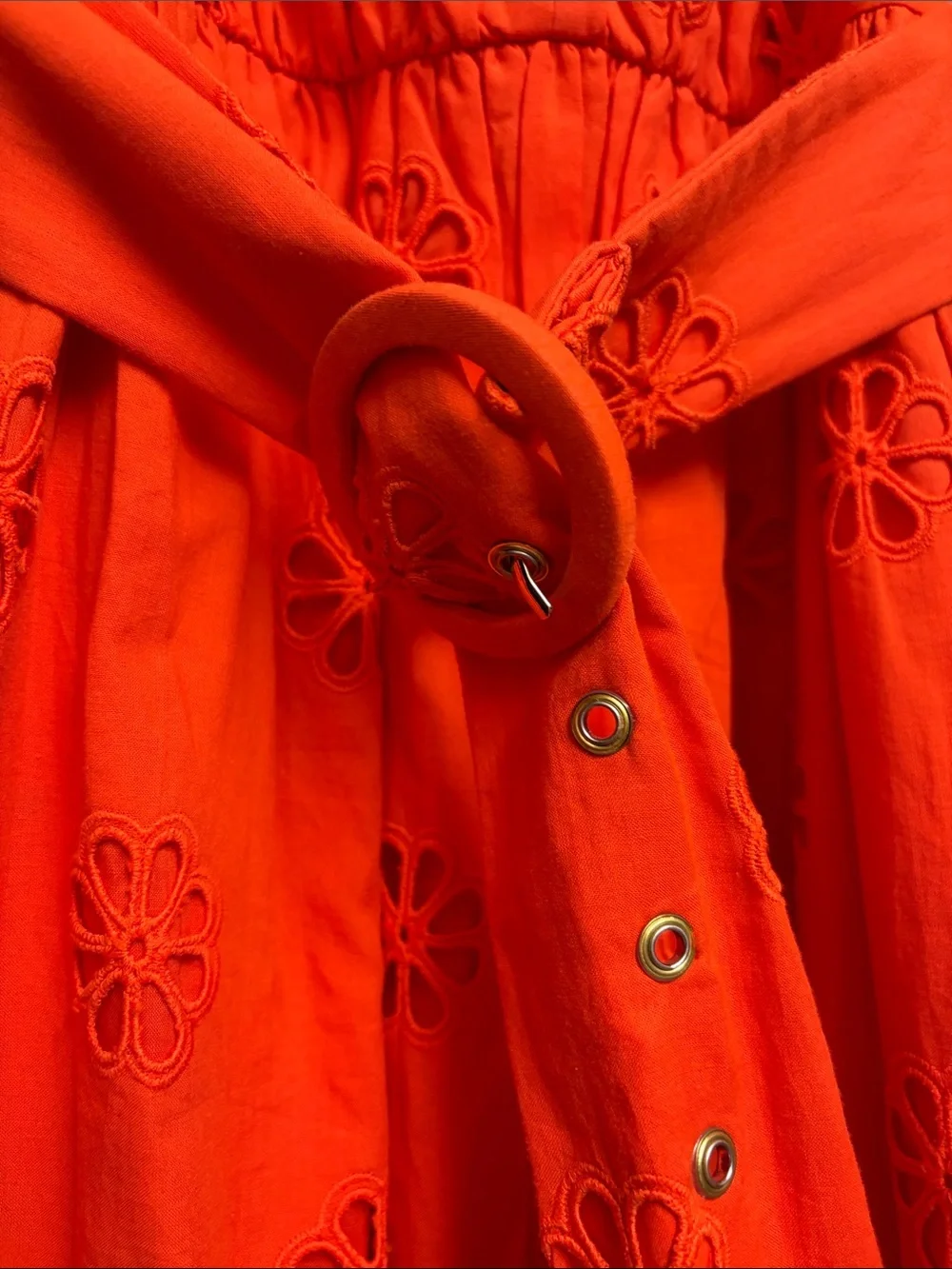 Kate Spade Women's Orange Eyelet Midi Dress with Tie Waist - Picture 5 of 7